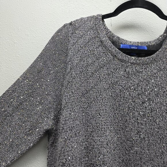 Apt. 9 Sweater Womens XL Gray Sequin Knit Asymmetrical Hem Layered Long Sleeve - Picture 2 of 11